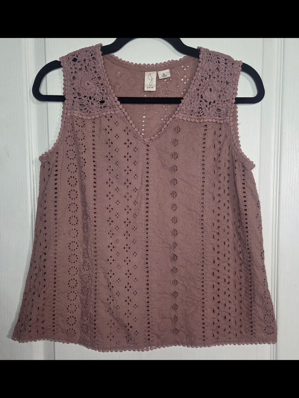 Joie Dusty Rose Eyelet Crochet V-Neck Tank - Picture 1 of 7